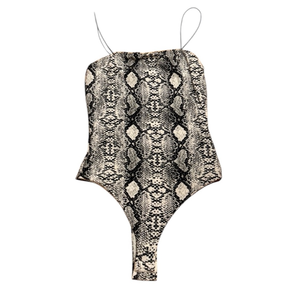 Windsor Bodysuit Tank Top Snake Print Black White Small